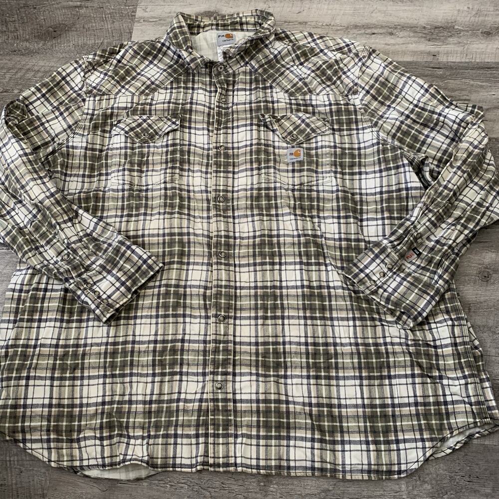 Carhartt FR Flame Resistant Western Snap Shirt Mens 4XL BIG Beige Plaid 102015
